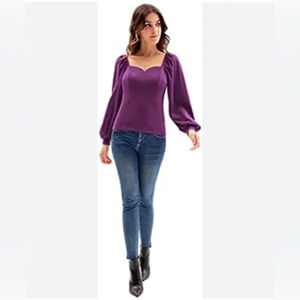 Grace Karin Womens Size Small Long Sleeve Balloon Sleeve Purple Top